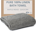 Pure 100% Linen Bath Towel - Quick Dry Towels for Travel Lightweight Waffle Towels for Bathroom 30 x 60-inch - Luxury Black-Natural Thin Hair Towel for Gym or Sauna - Sustainable Bath Sheet