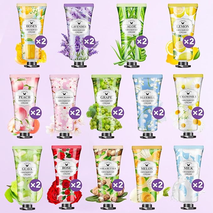 VISCOO 28 Pack Hand Cream Gifts Set for Women, Mothers Day Gifts, Teacher Appreciation Gift, Nurses Week Gift, Bulk Gifts for Women, Moisturizing Mini Hand Lotion Travel Size for Dry Cracked Hands