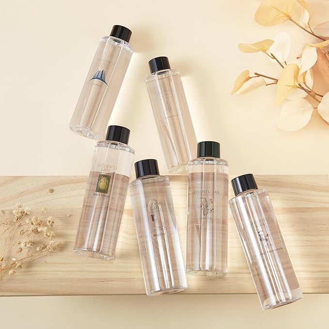 Chloefu LAN Lavender Reéd Diffuser Refill 200ml/6.76 fl oz Natural Essential Lavender Scented Oil - Best for Aromatherapy, SPA and Home, 0% Alcohol, Fresh & Long Lasting, Free Set of Diffuser Sticks