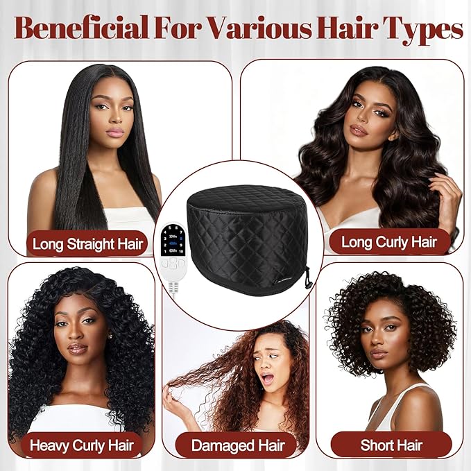 TEPENAR Hair Steamer for Deep Conditioning: Upgraded Heat Cap with 10-Level Fast Heating 3 Time Settings for Natural Hair Portable Thermal Steam Cap for Home Hair Treatment