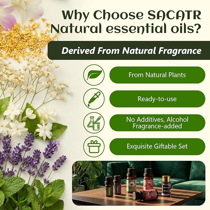 SACATR 25 Pcs Natural Essential Oil Sets,Essential Oils for Diffuser, Humidifiers, Skin Care, Massage, Fragrance Oil Scent for DIY Candle and Soap Making, Gift for Friend (25 * 5ML)