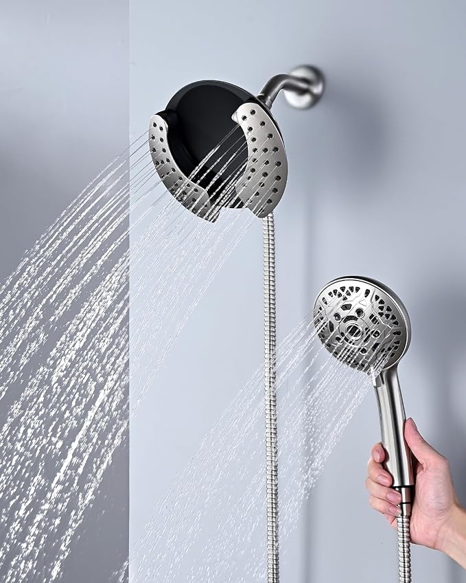 INAVAMZ 2.5GPM Shower Heads with Handheld Spray Combo: 7.2" Rainfall Shower Head & Hand Held Shower Head 2-IN-1 Shower Head with 60" Rotatable Stainless Steel Hose Nickel, Shower Trim Systems