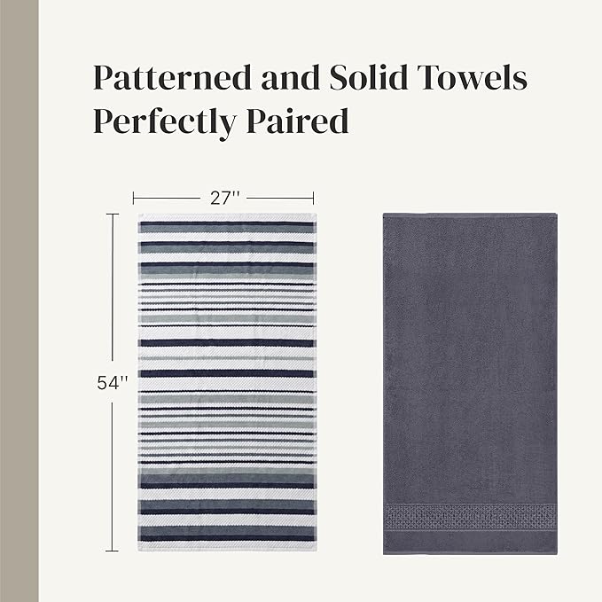 Modern Threads Pax 6-Piece Reversible Yarn Dyed Jacquard Towel Set - Bath Towels, Hand Towels, & Washcloths - Super Absorbent & Quick Dry - 100% Combed Cotton, Denim