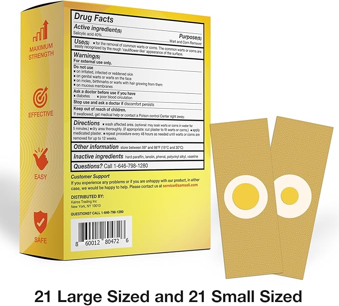 Samsali Wart Corn Remover Pads for Feet: 42 Pack Salicylic Acid Extra Strength Bandages for Plantar Warts Corns Small Callus on Feet Hands Toes - Safe Effective Treatment for Adults Teens