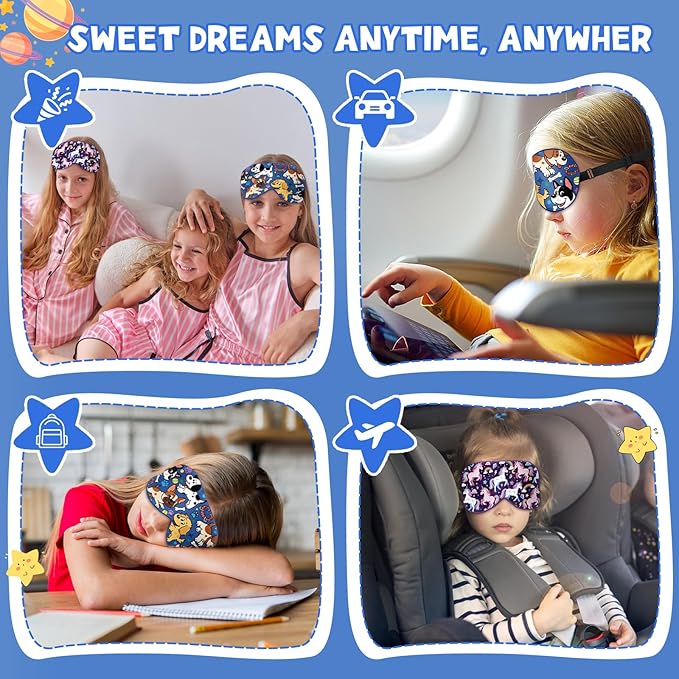 Silk Kids Sleep Mask: 100% Mulberry Silk Eye Mask, Sleeping Masks with Adjustable Strap, Soft & Light-Blocking Printed Kid Eye Cover for Boys Girls Teens Aged 5-15 (Puppy Theme)
