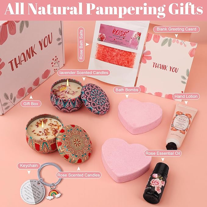 Thank You Gifts for Women, 9-Piece Rose Pamper Set – Luxury Relaxation Bath & Spa Hamper, Ideal Birthday Gift Box for Best Friend, Mum, Sister, Teacher, Unique Appreciation Presents(Thank You)