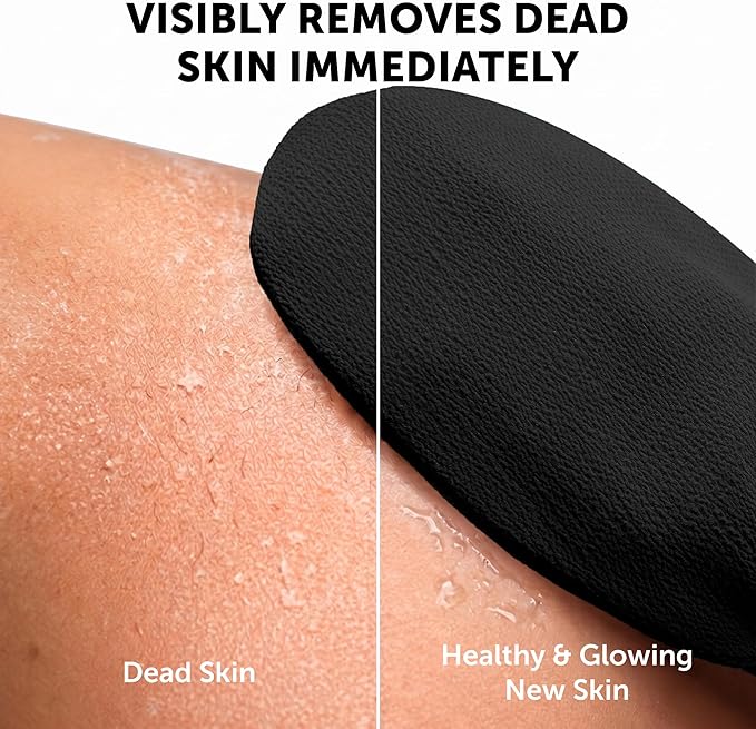 Valitic Exfoliating Glove Body Scrubber - Exfoliating Mitt Dead Skin Remover, Shower Face and Body Exfoliator - Korean Style Skin Scrubber Washcloth - Spray and Self Tan Remover, 1 Black with Pink