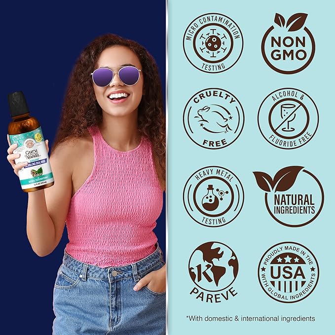 GuruNanda CocoMint Oil Pulling Mouthwash for Complete Oral Hygiene, 7 Essential Oils & Vitamins for Happy Teeth & Gums & Fresh Breath, Alcohol-Free, 16 oz (Pack of 2)