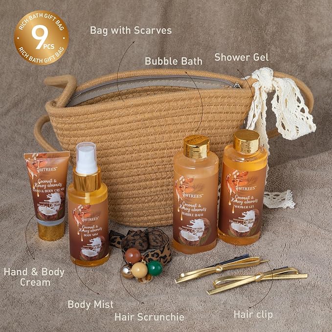 Spa Gift Set for Women, Happy Birthday Gifts for Mom Her Friend Sister Wife, Self Care Get Well Gifts with Coconut & Honey Almond Bath Set for Teengirls,Christmas Gift for Women