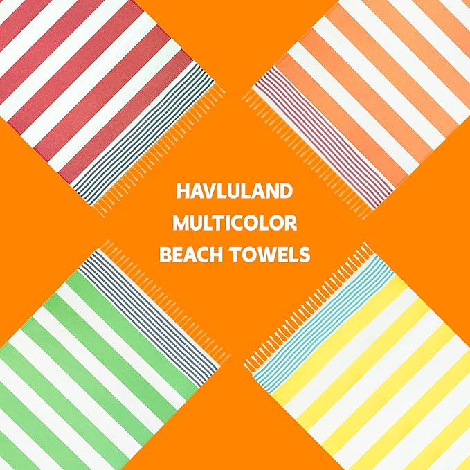 HAVLULAND Turkish Beach Towels, Oversized 40"x72" Turkish Bath Towel, Highly Absorbent Quick Dry Sand Free Beach Towels for Beach Pool Spa Gym Yoga Travel Camping Picnic Blanket - Yellow/Turquoise
