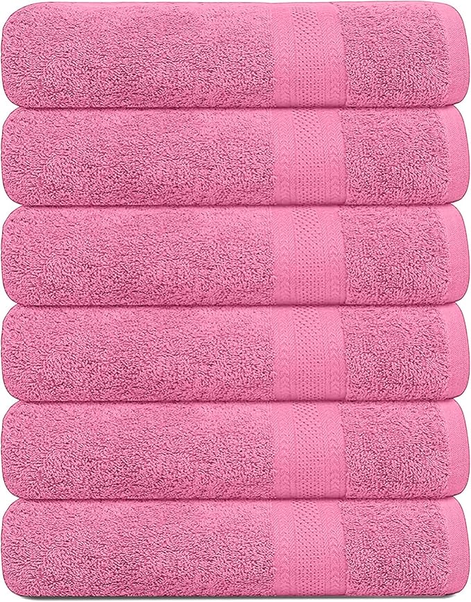 KAHAF COLLECTION 100% Cotton Bath Towels, 24x48 Pack of 6 Towels, Quick Dry, Highly Absorbent, Soft Feel Towel, Gym, Spa, Bathroom, Shower, Pool, Luxury Soft Towels (Pink, 24x48-6 Pack)