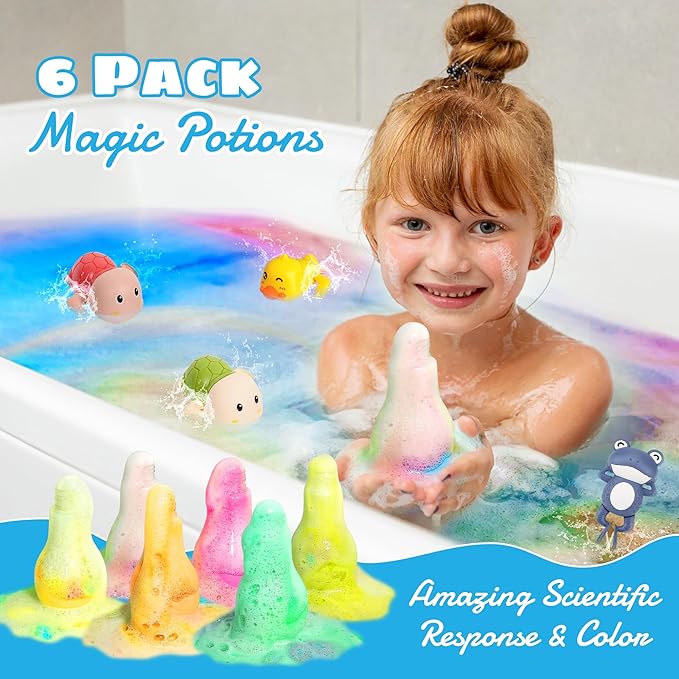 8pcs Purely Handmade Kids Rainbow Interactive Bath Bombs Kids Potions丨Organic Colorful Bubble Bath for Kid Safe, Best Birthday, Party, Easter Bath Bombs Gift Set for Girls and Boys(8-Pack)