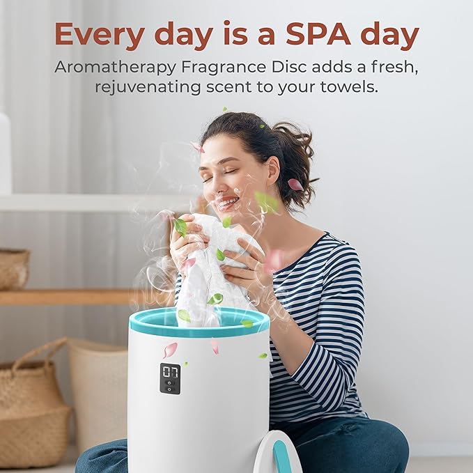 SereneLife Towel & Blanket Warmer, One Touch Portable Bath Towel Warmer with Fragrant Disc Holder, Timer (15, 30, 45, or 60 minutes) and LED Display, Auto Shut Off, Ideal for Bathroom & Spa Use, Blue