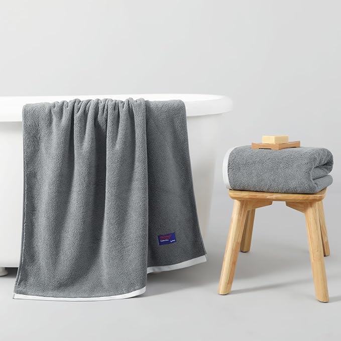 REDKISS 100% Cotton 2 Pack Luxury Bath Towels 27 x 54 Inches, Oversized Bath Towel Set, 600 GSM Ultra Soft Highly Absorbent Quick Drying Towels for Bathroom, Gym, Spa, Hotel, Light Grey
