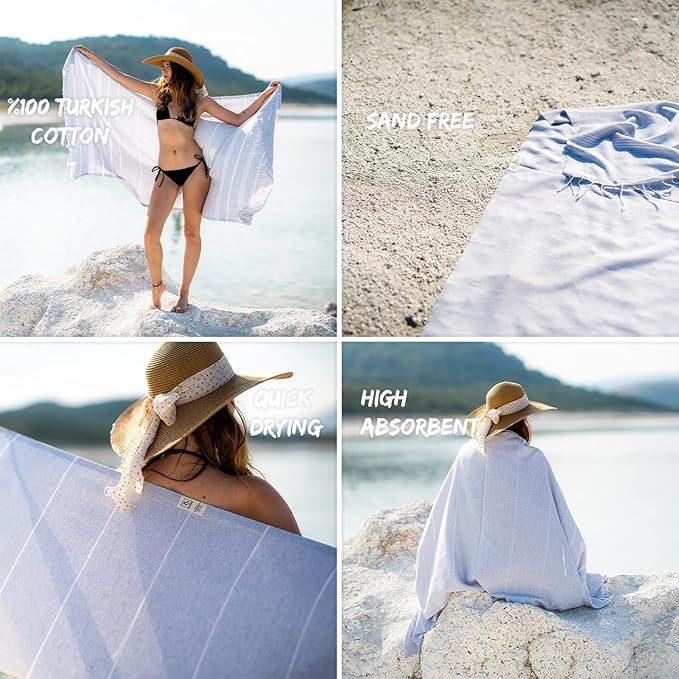 Ray Silver Turkish Beach Towel – 100% Cotton 40x71 Quick Dry Oversized Sand Free Lightweight Blanket for Travel Camping Bath Sauna Pool Gym Yoga (1pc - S-Gray)