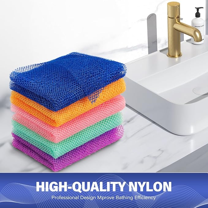 African Net Sponge for Deep Exfoliation –Authentic Exfoliating Washcloth, Quick-Drying African Exfoliating Net for Smooth, Glowing Skin&Full Body Scrubbing(Purple Green Pink Orange Blue)