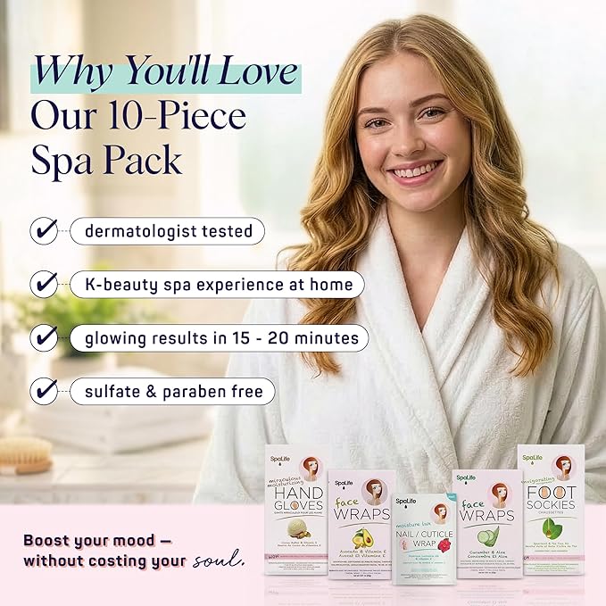SpaLife 10 Piece Korean Face Mask & Moisturizing Hand Gloves Set | Korean Skincare Mothers Day Gifts & Foot Mask Socks for Dry Cracked Hands & Feet | Cuticle Repair Mask Women 10 Pack