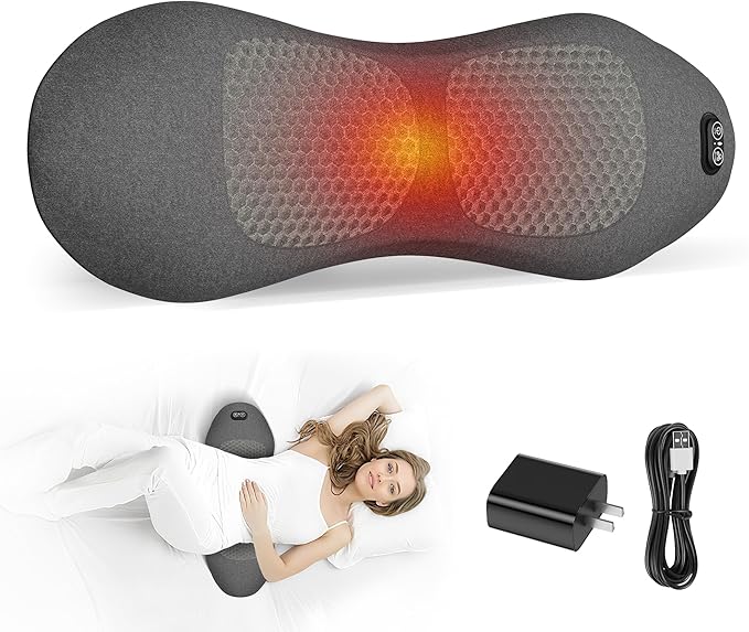 3 in 1 Smooth Spine Triple Fusion Back Massager with 118-inch USB Cable, Heated & Vibration &Traction Back Massager for Pain Relief Deep Tissue,Relaxation Lumbar Pillow for Office Home Use
