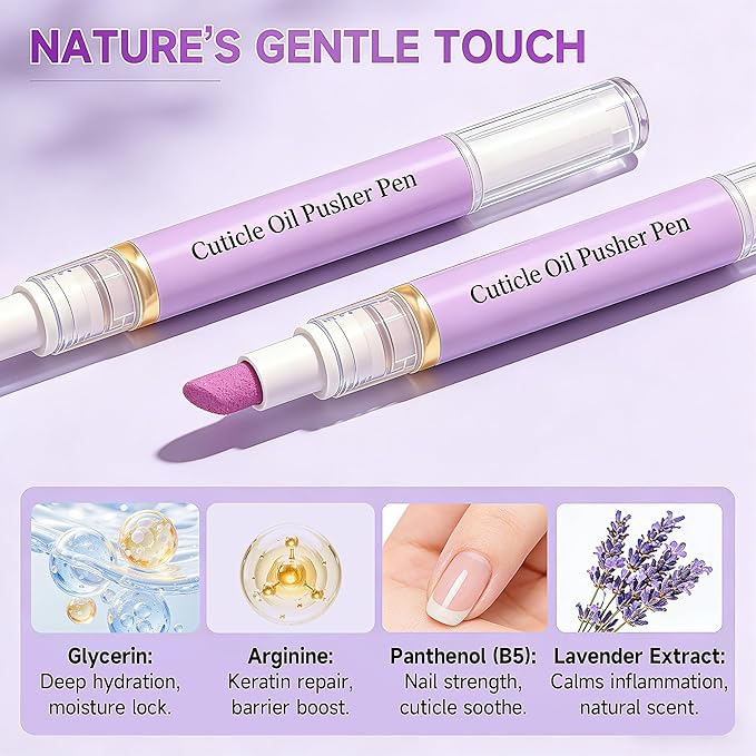 2 Pcs 2-in-1 Cuticle Oil Pusher Pen - 2026 New Ceramic Cuticle Pen,No Leak Travel Size Cuticle Pusher Pen With Oil,Moisturizing And Brightening Instant Keratin Removal Tool For Dry Damaged Nails