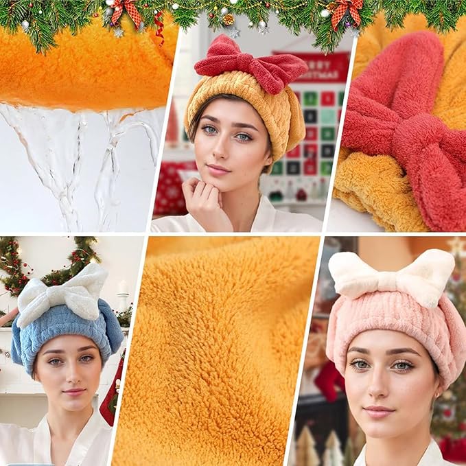 2Pcs Ultra Absorbent Hair Quick Drying Towel, Microfiber Hair Towel, Soft Bow Tie Wet Hair Towels Wrap for Long Curly Hair Women (Pink+Blue) (Traditional)
