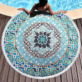 Pafusen Round Mandala Beach Towel Blanket/Boho Hippie Tapestry, Roundie Yoga Meditation Mat Picnic Rug, Bohemian Table Cloth with Tassels, Terry Towel Material, 60 inch Cute Towels, Gifts for Women
