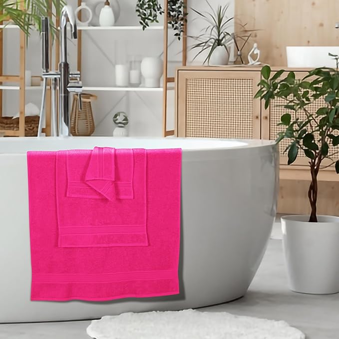 Elvana Home Ultra Soft 6 Pack Cotton Towel Set, Contains 2 Bath Towels 28x55 inch, 2 Hand Towels 16x24 inch & 2 Wash Coths 12x12 inch, Ideal Everyday use, Compact & Lightweight - Hot Pink