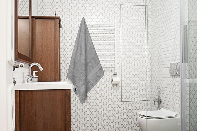 Large Bath Towels Pack of 6 – 24" x 50", 100% Cotton Terry – Soft, Quick-Dry & Highly Absorbent – Light Grey Towels for Bathroom, Spa, Shower, Pool & Daily Use