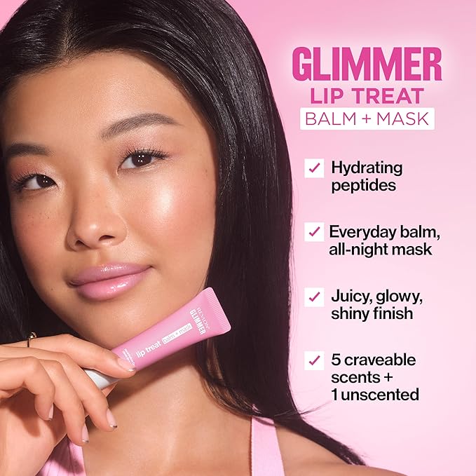 Revlon Glimmer Lip Treat Balm + Mask, Overnight Peptide Lip Treatment, Hydrating, 003 Peach Bellini, 0.4 fl oz