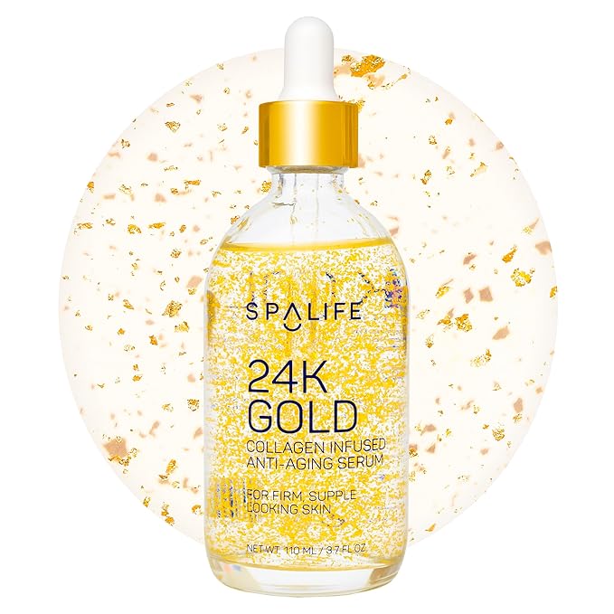 SpaLife Beauty 24k Gold Anti Aging Serum | Mothers Day Gifts | Korean Deep Collagen Serum for Face with Real Gold Flakes | Hydrating & Firming Treatment for a Youthful Look | 3.7 Fl. Oz.