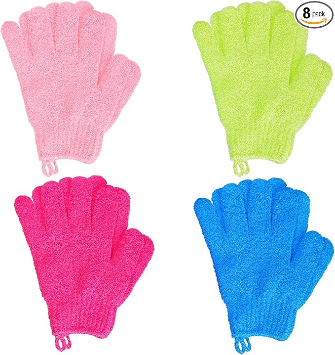 4 Pairs Bath Exfoliating Gloves Scrub, Double Sided Bath Mitts Scrubs for Shower, Exfoliating Shower Mitt Body Scrubber Glove, Bathing Accessories for Bath, Spa (Rose, Glass Green, Pink, Blue)