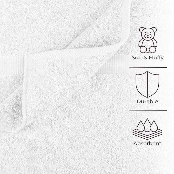 Lavish Home 6 Piece Towel Set - 550 GSM 100% Cotton Bathroom Accessories - 2 Bath Sheets, 2 Hand Towels, and 2 Wash Cloths - Soft and Absorbent Bathroom Set for Shower, Gym, Dorm, and Spa (White)