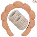 Beleki Spa Headband for Washing Face Wristband Set Sponge Headband Makeup Skincare Face Washing Headband Terry Cloth Bubble Puffy Hairband Non Slip Headwear Hair Accessory for Women - Orange
