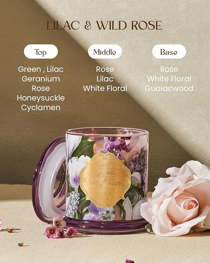 M&SENSE Lilac Rose Spring Floral Scented Candle, 2-Wick 12.7oz 75H Non-Toxic Natural Soy Candle, Relaxing Home Decor, Perfect Present for Mom Her