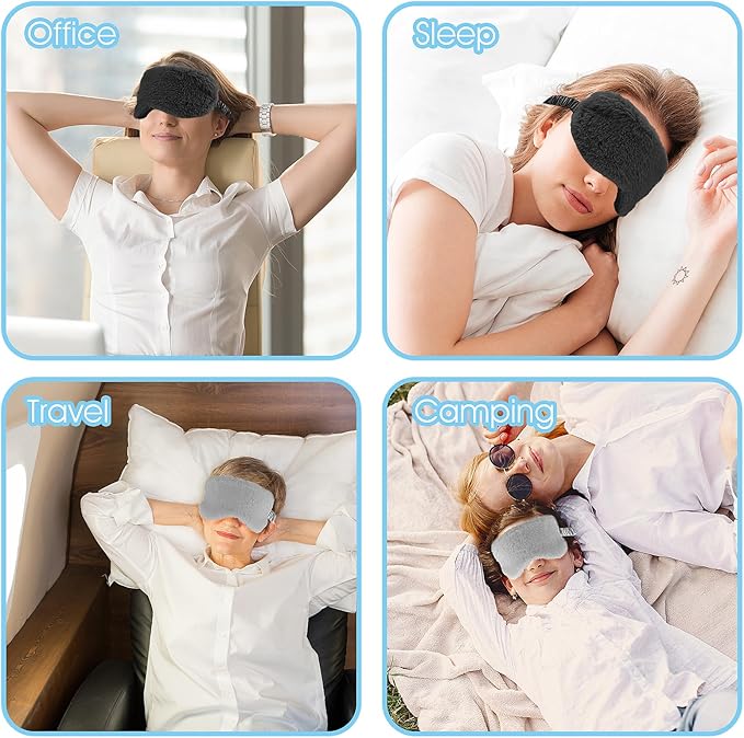 WY LIGHTING LEVEL 2 Pcs Plush Eye Mask Soft Sleeping Blindfold Eye Cover Comfortable Furry Faux Fur Sleeping Mask Satin Nap Night Eyeshade Cover for Women Men Gift (Black, Gray)