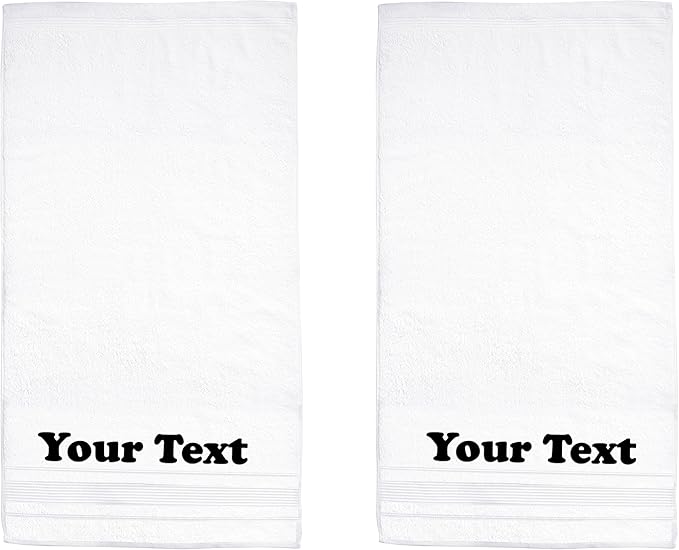 Personalize Your Towels with Custom Embroidery: Names, Monograms, and Initials. Perfect for Bathroom, Spa, Gym, Shower, Kids, Adults, Pool, Travel, Gifts, 2-Piece Bath Towels Set - White