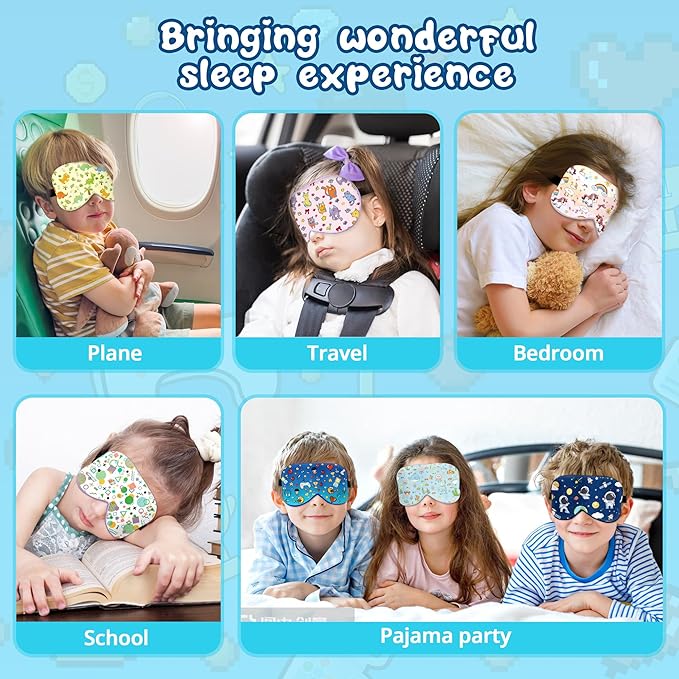 Kids Sleep Mask Eye Cover: 100% Real Natural Pure Silk Eye Mask with Adjustable Strap, Funny Blindfold Kids Eye Mask for Sleeping, Soft & Lightweight Eye Shade for Boys Girls Teens (Space Style)