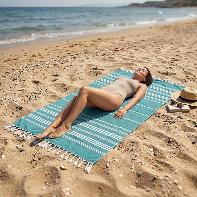 EPHESUS TOWELS Turkish Beach Towel - 38x70 inch Oversized - Sultan Design - Turkish Towel for Beach, Bath, Pool, Gym, Yoga - Prewashed, Lightweight, Quick Dry (Earthy Oil Green, Sultan)