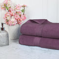 SUPERIOR Egyptian Cotton Pile Bath Sheet Set of 2, Ultra Soft Luxury Towels, Thick Plush Essentials, Absorbent Heavyweight, Guest Bath, Hotel, Spa, Home Bathroom, Shower Basics, Plum