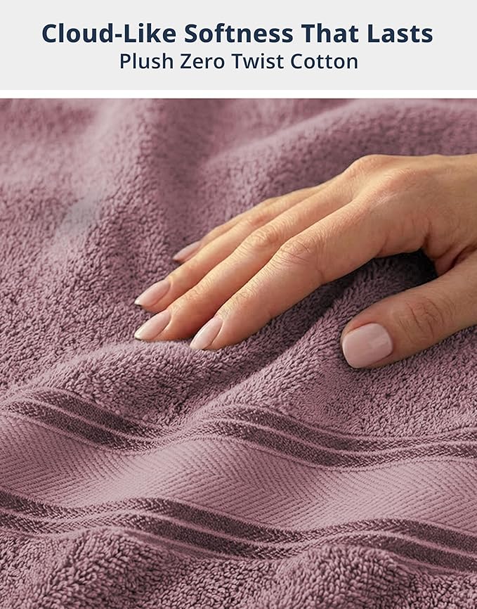LANE LINEN Bathroom Towels Set of 12 – Zero Twist, 100% Cotton Soft Towel, 4 Bath, 4 Handtowel & 4 Washcloths, Luxury Hotel Design, Perfect for Salon & Guests, Machine Washable – Wishful Mauve