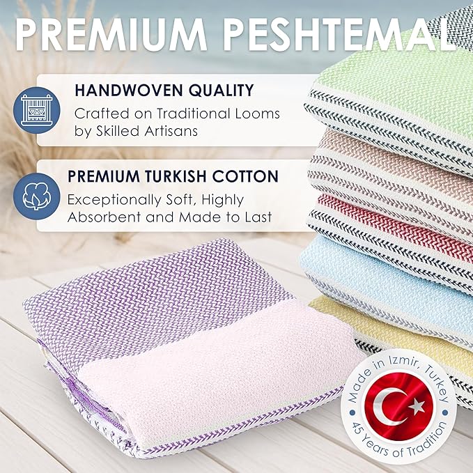 ATANI Turkish Beach Towel (71x39 Inches), Converts to a Bag, Oversized 100% Cotton Bath Towels Lightweight Quick-Dry Beach Blanket for Travel, Picnic, Camping, Yoga and Pool (Lavender)