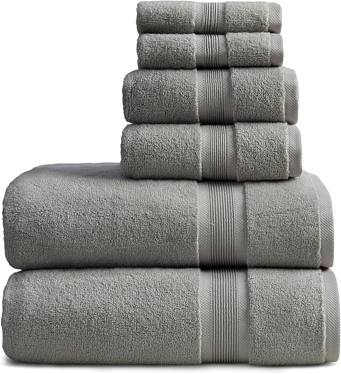 Springtree Home Luxury Bamboo Rayon Bath Towel Set 6 Piece Set | 35% Bamboo Rayon - 65% Cotton | Absorbent Quick-Dry Towels for Bathroom | Oeko-TEX Standard 100 Cotton | Carbon