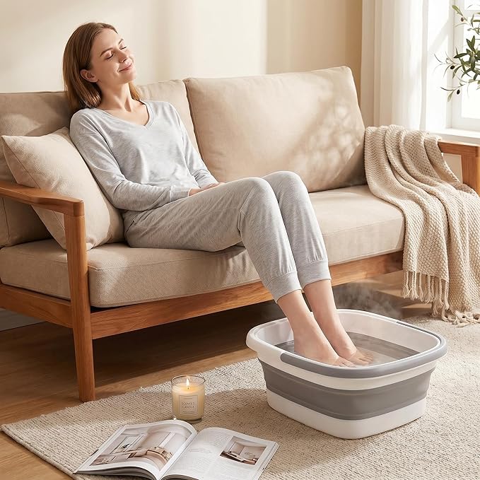 15L(4GL) Collapsible Foot Soak Tub with Handle and Massage Acupoint, Bath Massager for Dry Cracked Feet, Plastic Foot Bucket(Gray-B)