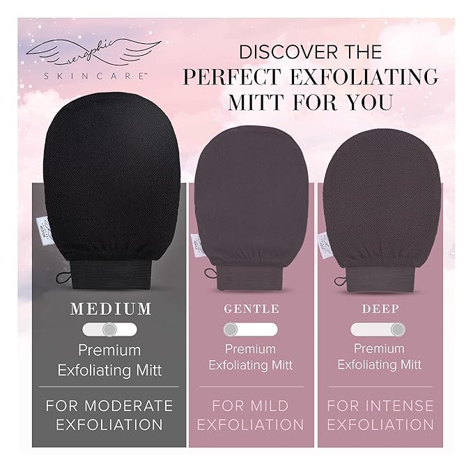 Seraphic Skincare Premium Exfoliating Mitt for Body, Medium – Viscose Fiber Korean Exfoliating Glove for Normal to Dry Skin – Body Exfoliator for Self-Tan Removal and Application
