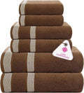 CASA COPENHAGEN Solitaire 6Pcs 100% Egyptian Cotton Large Designer Towels Gift Set- Brown, 600GSM, 2Bath 2Hand 2Washcloths, Bath Towels for Bathroom Set for Women & Men