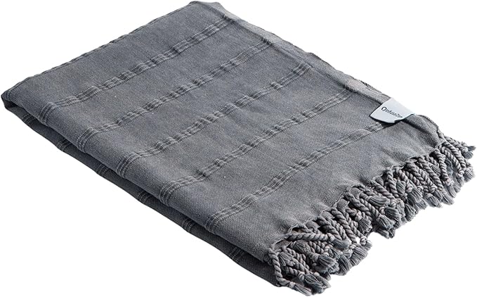 InfuseZen Stonewashed Turkish Bath & Beach Towel –100% Organic Turkish Cotton - Soft, Lightweight, Absorbent - Quick Dry, Sand Free - Swim, Pool, Shower, Travel - Peshtemal, Hammam Spa Towel - Black