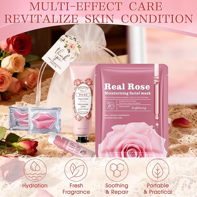 JAOJAO 84PCS Spa Party Supplies for Women, Spa Party Favors Include Hand Cream Lip Balm Face Masks Under Eye Patches Lip Mask Organza Bag Thank You Card Used for Women Girlfriend Wife Mother Teacher