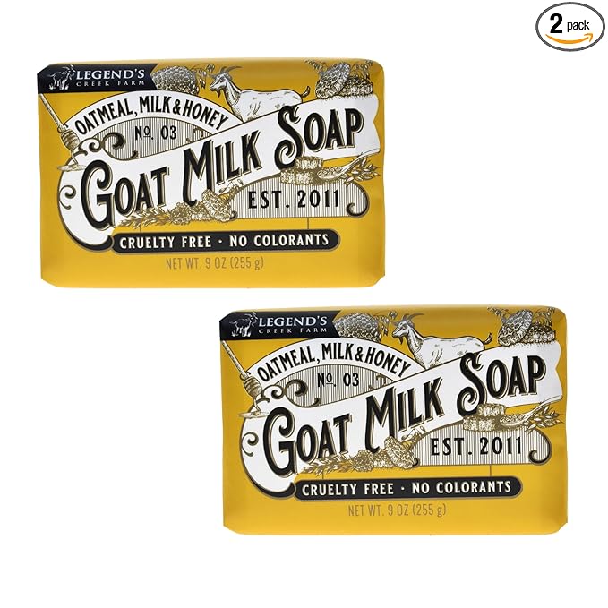 Legend's Creek Farm Goat Milk Soap - Triple Milled Moisturizing Bar for Hands and Body - 9 Oz Creamy Lather, Nourishing, Natural Soap for Sensitive Skin (Oatmeal, Milk & Honey, Pack of 2)
