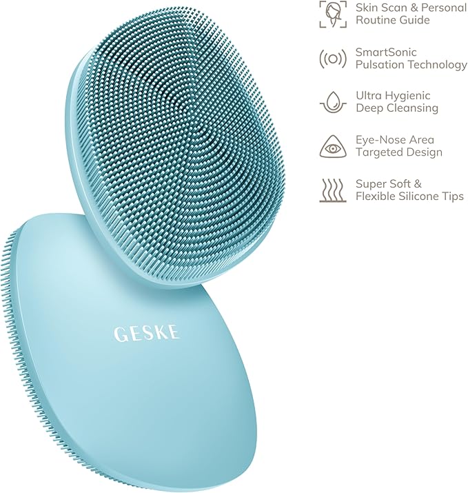 GESKE SmartAppGuided™ Facial Brush | 4 in 1 | Professional Facial Cleansing Brush | Skin Cleansing Silicone Facial Brush | Routine Skincare | Gentle Cleansing | Facial Cleanser