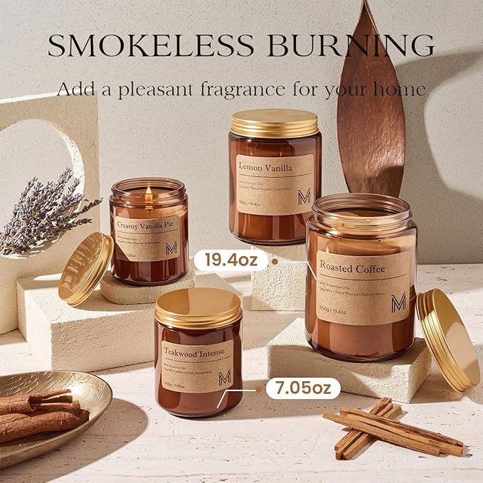 M&SENSE Teakwood Intense Scented Christmas Candle Gift | 19.4oz, 115-Hour Burn | Natural Organic Soy Wax | Long-Lasting for Stress Relief and Gifting | for Christmas, Thanksgiving, Holiday