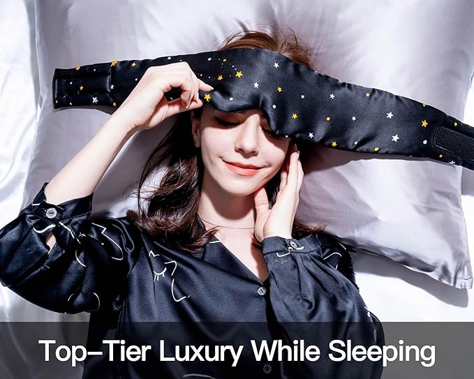 Fleur&Yang Silk Sleep Mask, Adjustable Blackout Sleeping Mask for Men Women, Soft Breathable 100% Mulberry Silk Fabric, Cooling Eye Cover Blindfold for DeepSleep or Meditationc(Starlight)